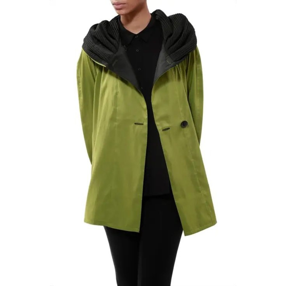 Mycra Pac Reversible Rain Jacket Womens S/M Green Dark green Accordion Hood Coat